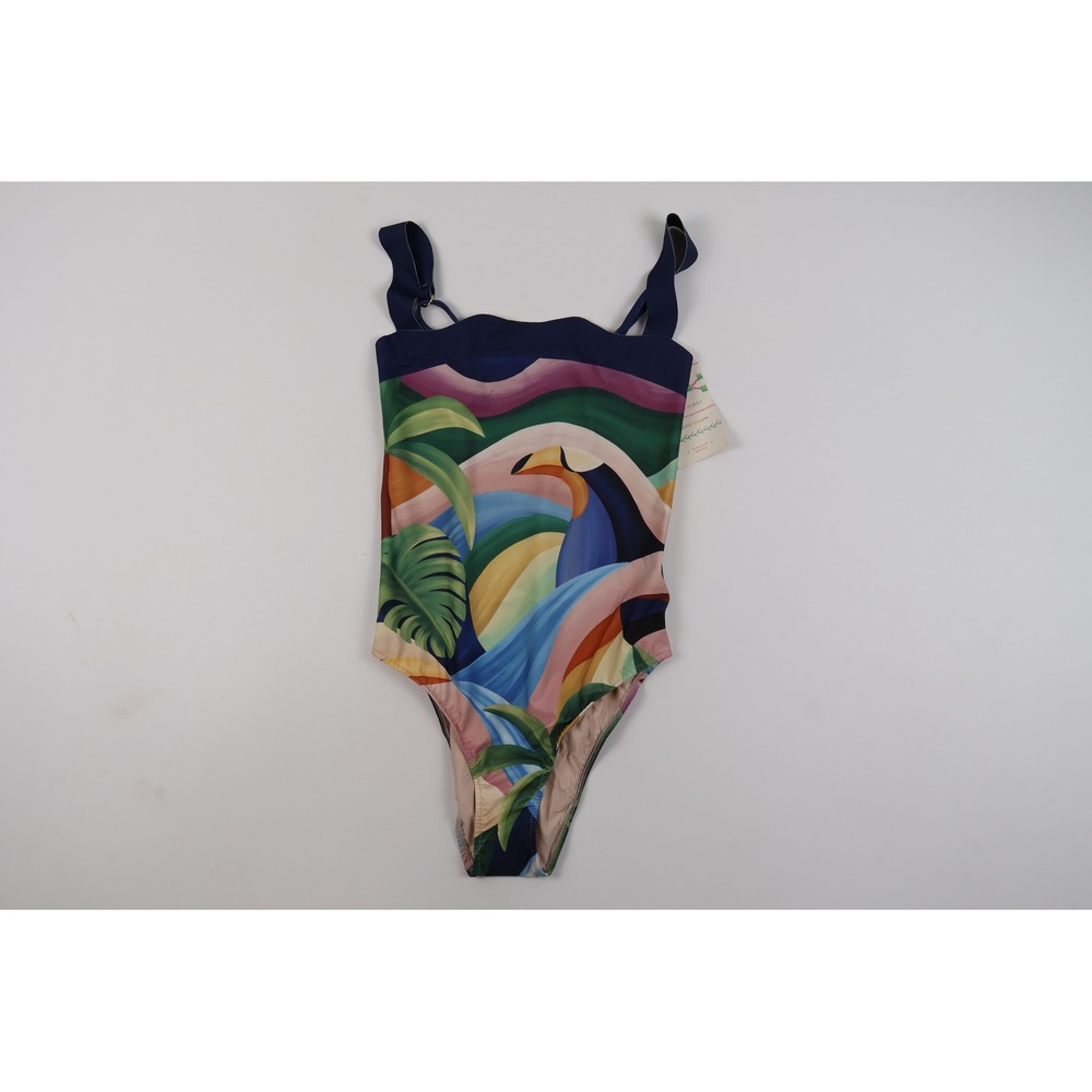Farm Rio One Piece Swimsuit Toucan Scallop Tropical Blue Multi Medium NWT $165